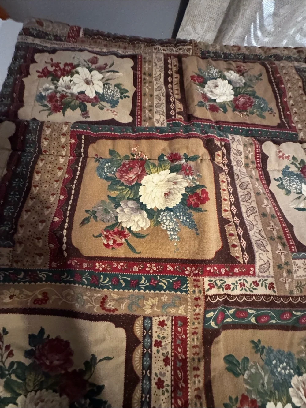 Lot of Two Floral Brown Standard Size Quilted Country Core Themed Pillow Shams